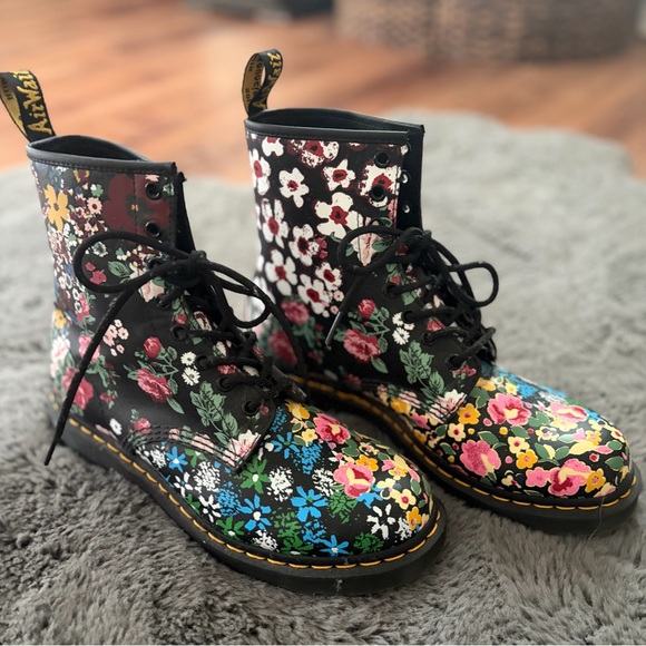 Dr. Martens Black Floral Combat Boots - Picture 2 of 5